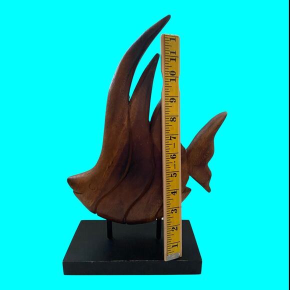 Carved Wooden Fish 13 Inches Mounted On Black Wooden Base - Picture 8 of 11